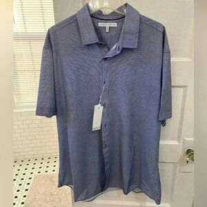NWT Vince Camuto blue‎ and white patterned button up shirt soft sz XL